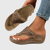 Wedge Flip Flops with Laser Cut Detail and Toe Post