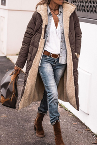 Long Reversible Puffer Coat with Sherpa Lining and Hood