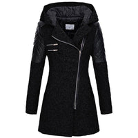 Fitted Hooded Winter Coat with Quilted Leather Shoulders
