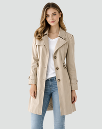 Fitted Trench Coat with Gold Buttons and Buttoned Cuffs