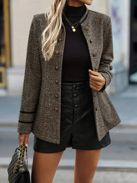 Polished Double Breasted Tweed Blazer with Gold Buttons
