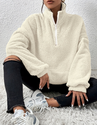 Cosy Oversized Fleece Sweatshirt with Half Zip Stand Collar