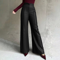 Black High Waist Wide Leg Trousers with V-Waistband Detail