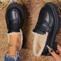 Black Leather Platform Loafers with Shearling Lining