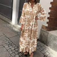 Boho Floral Print Maxi Dress with Puff Sleeves and Tiered Skirt