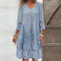 Boho Lace Trim Midi Dress with Embroidered Detail and Three Quarter Sleeves