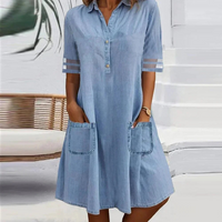Breezy Light Wash Denim Dress with Mesh Sleeve Detail and Patch Pockets