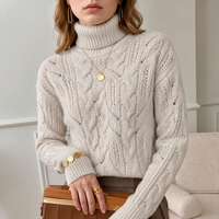 Cable Knit Turtleneck Sweater with Open Knit Detail