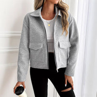 Casual Cropped Zip-Up Jacket with Chest Pockets