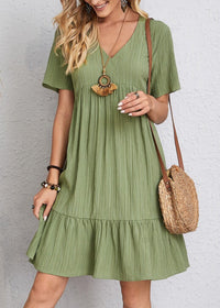 Casual Tiered Ruffle Hem Mini Dress with V-Neckline