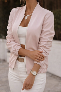 Chic Cropped Bomber Jacket with Elasticated Cuffs