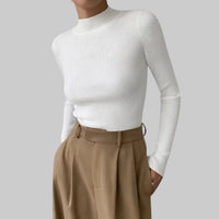 Chic High Neck Ribbed Top with Long Sleeves