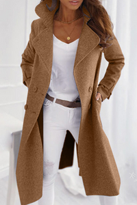 Chic Long Open Front Wool Coat with Wide Collar