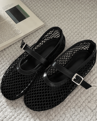 Chic Mesh Mary Jane Flats with Buckle Strap