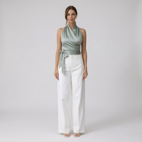 Chic Satin Halter Neck Wrap Top with Tie Waist