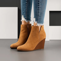 Chic Suede Wedge Ankle Boots with Side Cut-Out