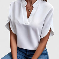 Chic V-Neck Blouse with Split Short Sleeves