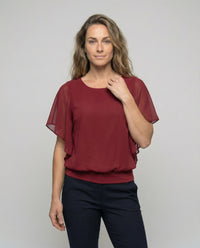 Chiffon Blouse with Flutter Sleeves and Elasticated Hem
