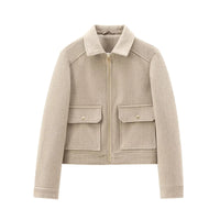 Chiq Cropped Wool Jacket with Zip Front and Patch Pockets