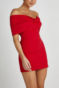Chiq Red Off Shoulder Bodycon Mini Dress with Bow Detail