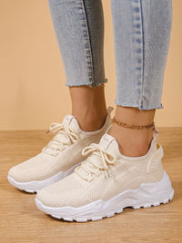 Chunky Sole Lace-Up Sneakers with Breathable Mesh Upper