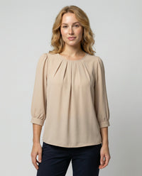 Classic Blouse with Gathered Neckline and Three Quarter Sleeves