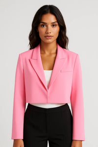 Classic Cropped Blazer with Notch Lapels and Open Front