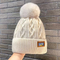 Cosy Cable Knit Beanie with Pom Pom and Fleece Lining