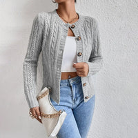 Cosy Cable Knit Cardigan with Tortoiseshell Buttons