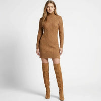 Cosy Cable Knit Jumper Dress with Turtleneck