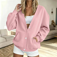 Cosy Fleece Cardigan with V-Neckline and Patch Pockets
