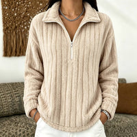 Cosy Fleece Half Zip Sweatshirt with Ribbed Texture