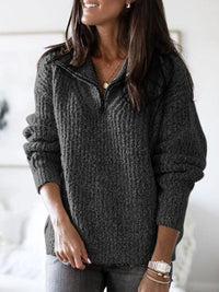 Cosy Half Zip Knit Sweater with Stand Collar