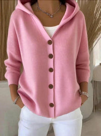 Cosy Hooded Knit Cardigan with Wood-Tone Buttons
