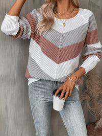 Cosy Knit Sweater with Chevron Colour Block Pattern