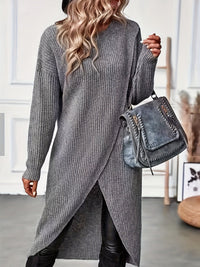 Cosy Long Sleeve Knit Dress with Wrap Front Hem