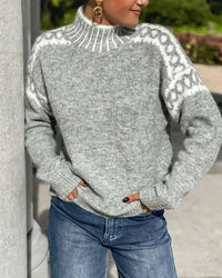 Cosy Mock Neck Sweater with Leopard Print Yoke