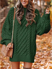 Cosy Oversized Cable Knit Sweater Dress with Puff Sleeves