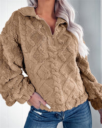 Cosy Oversized Fleece Pullover with Quarter Zip and Puff Sleeves