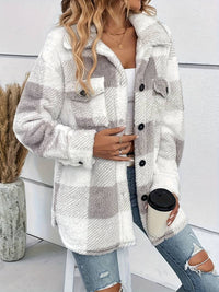 Cosy Plaid Fleece Shacket with Chest Pockets