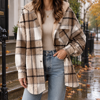 Cosy Plaid Hooded Shacket with Sherpa Lining