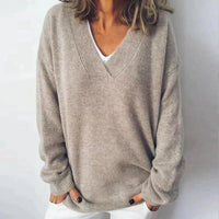 Cosy Relaxed Fit Knit Sweater with Deep V-Neckline