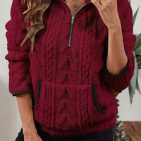Cosy Textured Fleece Half Zip Pullover with Kangaroo Pocket