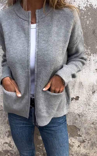 Cosy Zip-Up Knit Cardigan with Front Pockets