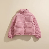 Cropped Corduroy Puffer Jacket with Stand Collar