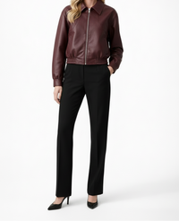 Cropped Leather Bomber Jacket with Elasticated Hem
