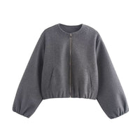 Cropped Relaxed Bomber Jacket with Elasticated Hem and Cuffs