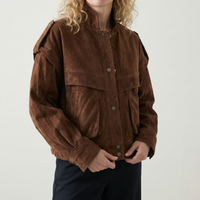 Cropped Suede Jacket with Chest Pockets and Snap Closure