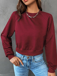 Cropped Sweatshirt with Crew Neck and Raglan Sleeves