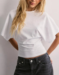 Cropped Top with Wide Cape Sleeves and Fitted Waist